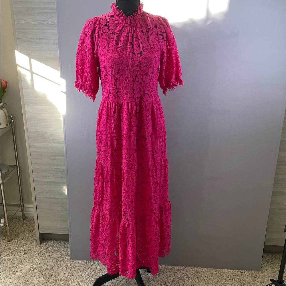 Generation Love Maxi Ruffled Callista Hot Pink Lace Dress | Medium